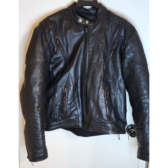 Detour Motorcycle Gear Men's Lined Leather Biker Jacket XL Black Laced - Picture 4 of 10